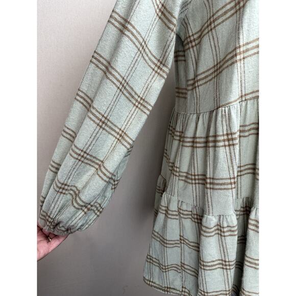 She + Sky Tiered Dress Top Plaid Flannel Long Sleeve Sz M Loose Fit Cottage Core - Picture 4 of 13